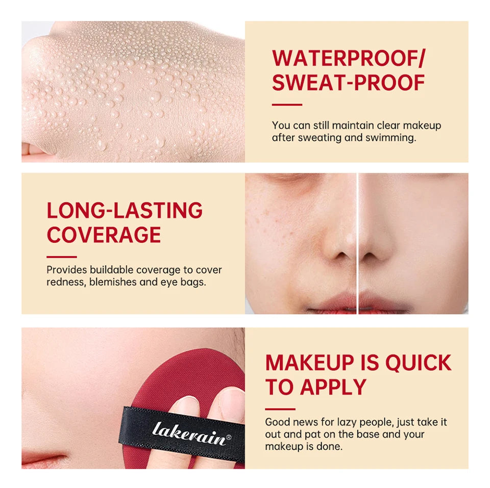 Lakerain Cushion Foundation Sunscreen Waterproof Long-lasting Brighten Foundation Cream Women Base Makeup Face Korean Cosmetics