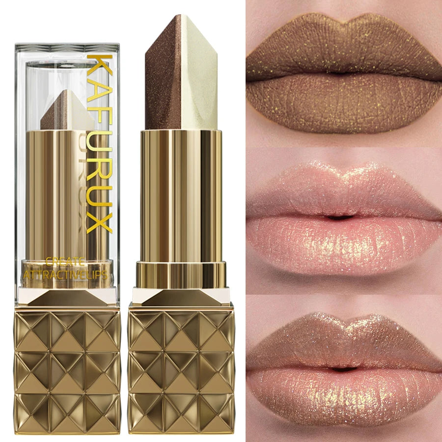 Dual‑Color Metallic Lipstick – Glitter Shine, Matte Finish, Long‑Lasting Lip Tint
