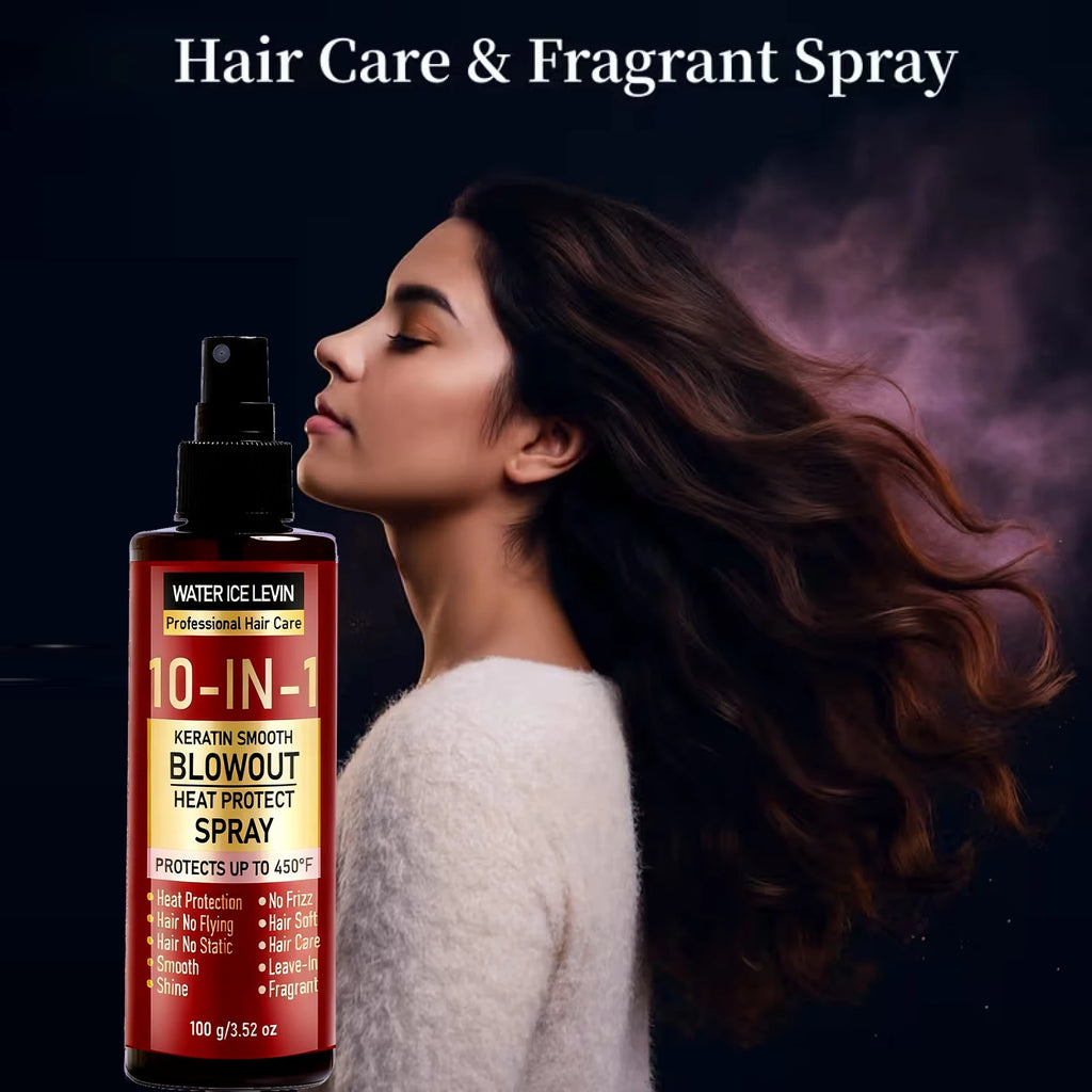 10-IN-1 Keratin Smooth Blowout Heat Protect Spray - Up to 450°F Heat Protection, Shine with Keratin & Biotin for All Hair Types