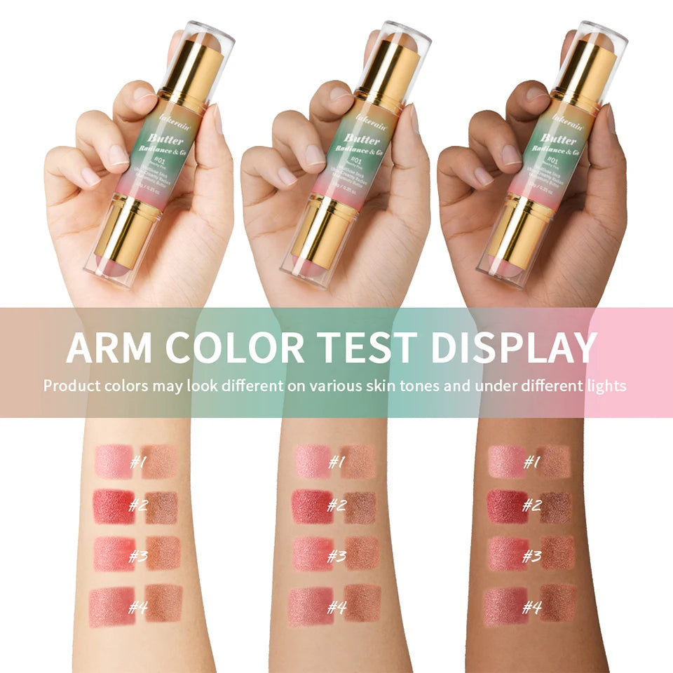Lakerain Multipurpose Blush Stick Moisturizing Skin Long Lasting Natural Double-headed Bronzer-Blush Stick Pigmented Beauty Makeup