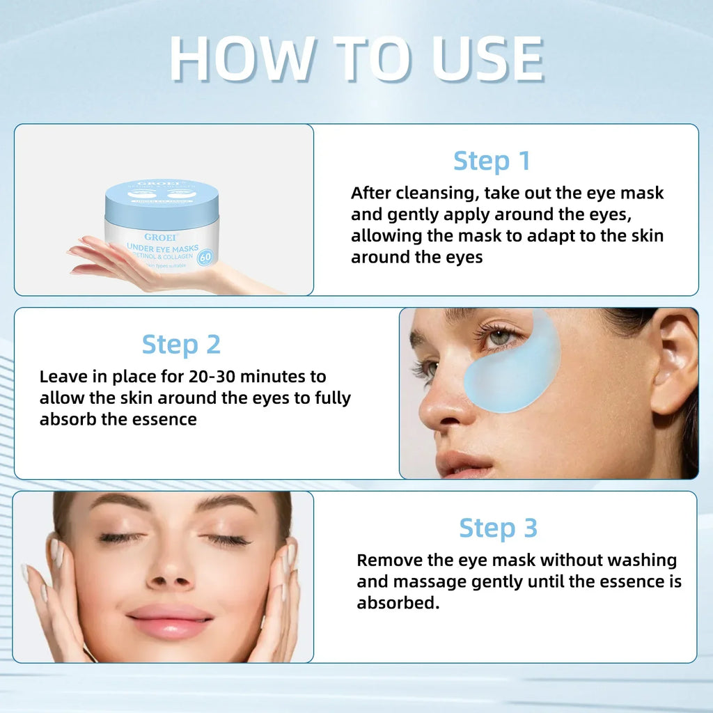 Retinol & Collagen Firming Eye Patches 60pcs - Reduces Dark Circles & Puffiness, Lifts & Moisturizes for Youthful Eyes.
