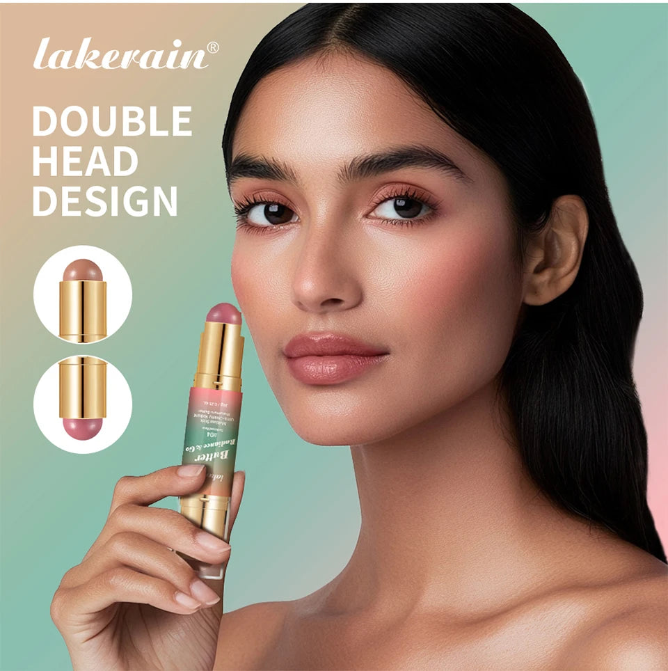 Lakerain Multipurpose Blush Stick Moisturizing Skin Long Lasting Natural Double-headed Bronzer-Blush Stick Pigmented Beauty Makeup