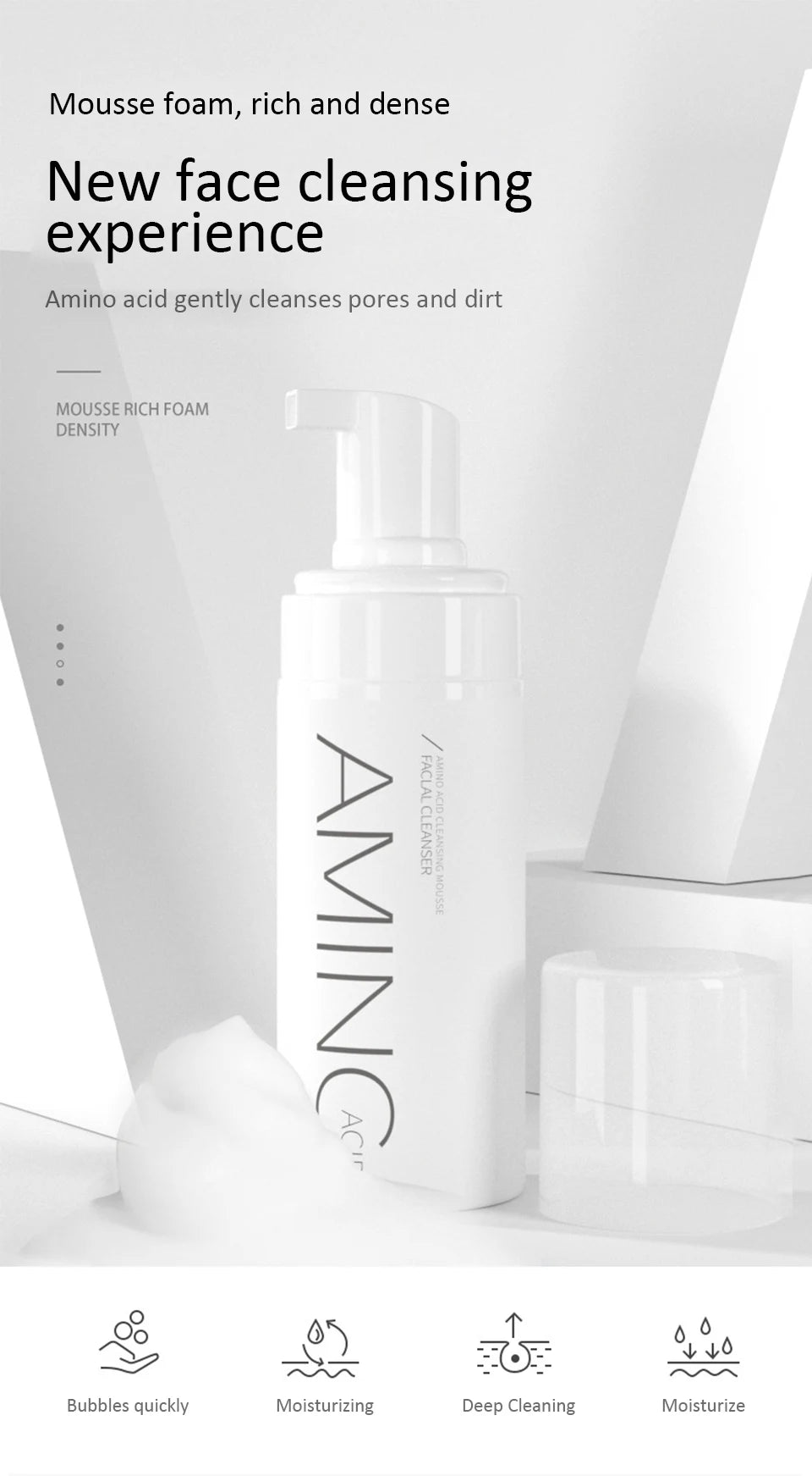 Amino Acid Cleansing Mousse Oil Control Deep Cleaning Mites Removal Acne Moisturizing Face Cleanser Foam Brighten Skin