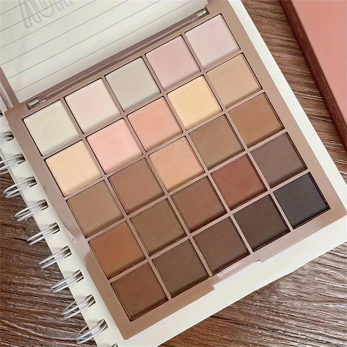 25-Color Eyeshadow Palette - Neutral Gray and Brown Earth Tones, Coffee and Chocolate-Style Shades, Creating a Versatile, Natural to Dramatic Makeup Look