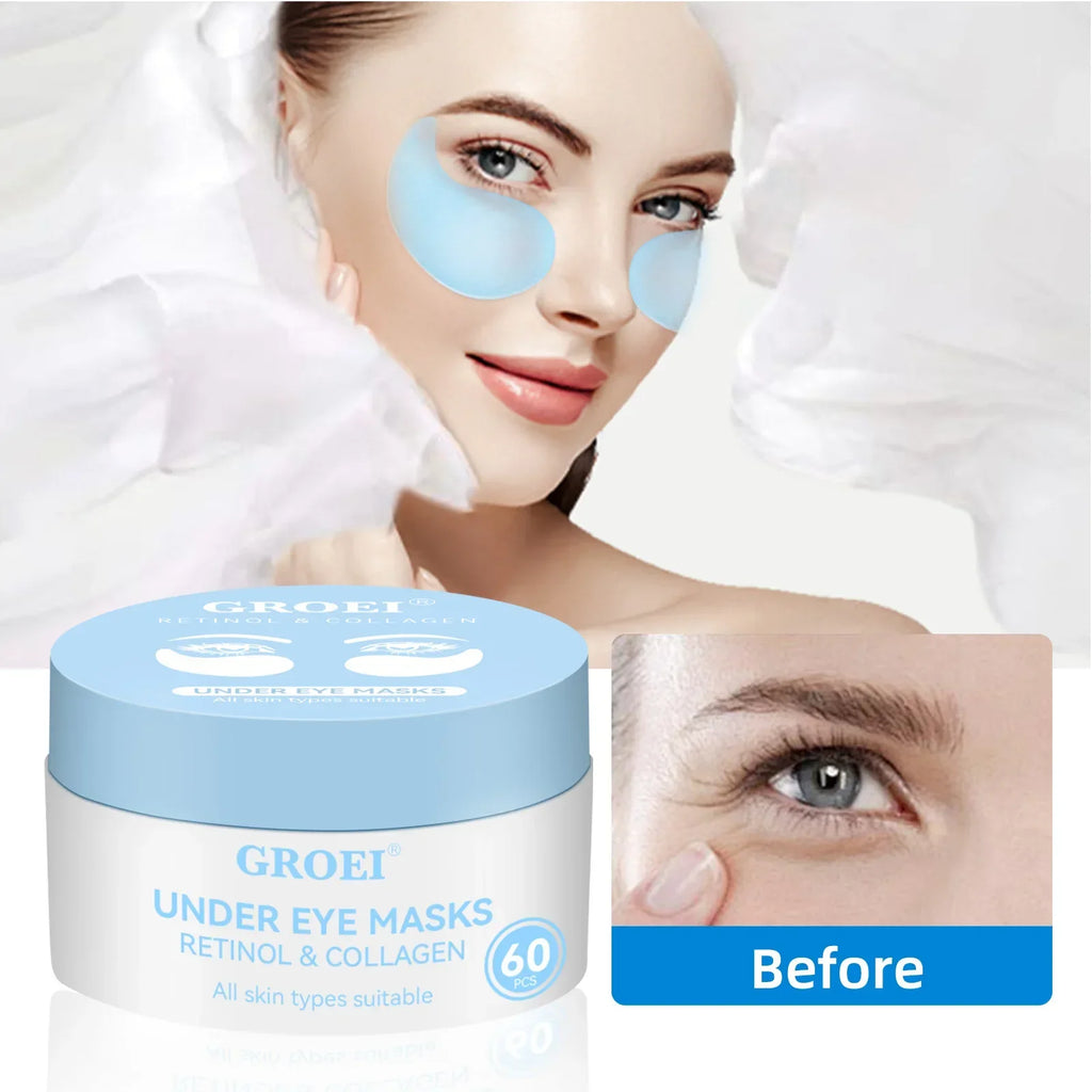 Retinol & Collagen Firming Eye Patches 60pcs - Reduces Dark Circles & Puffiness, Lifts & Moisturizes for Youthful Eyes.