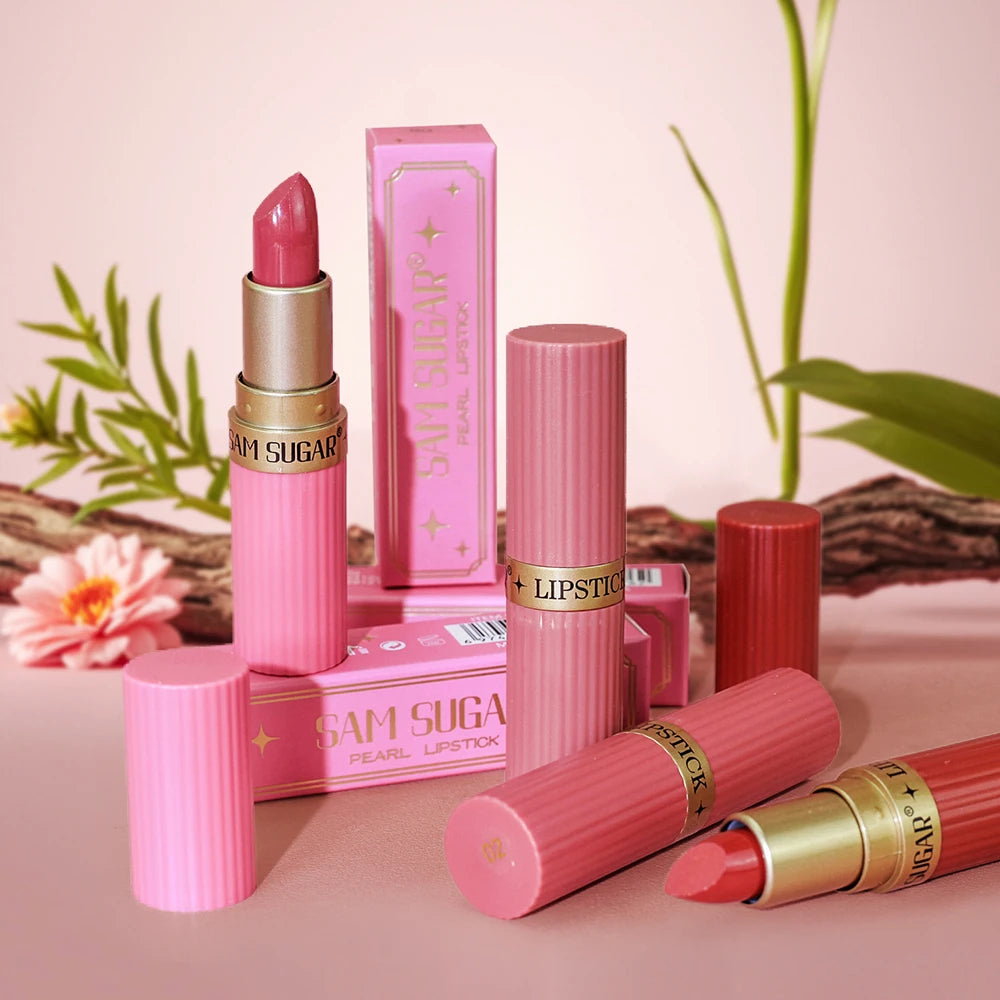 Pink Glitter Metallic Lipstick – Pearlescent Velvet Matte, Waterproof Long Wear