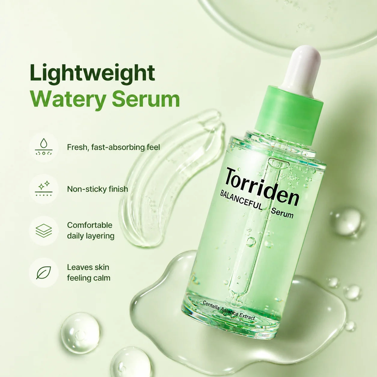 Torriden Cica Soothing Serum 50ml Hyaluronic Acid Serum 50ml,Refreshing & Non-Sticky,Korean Skincare Korean Makeup Lightweight