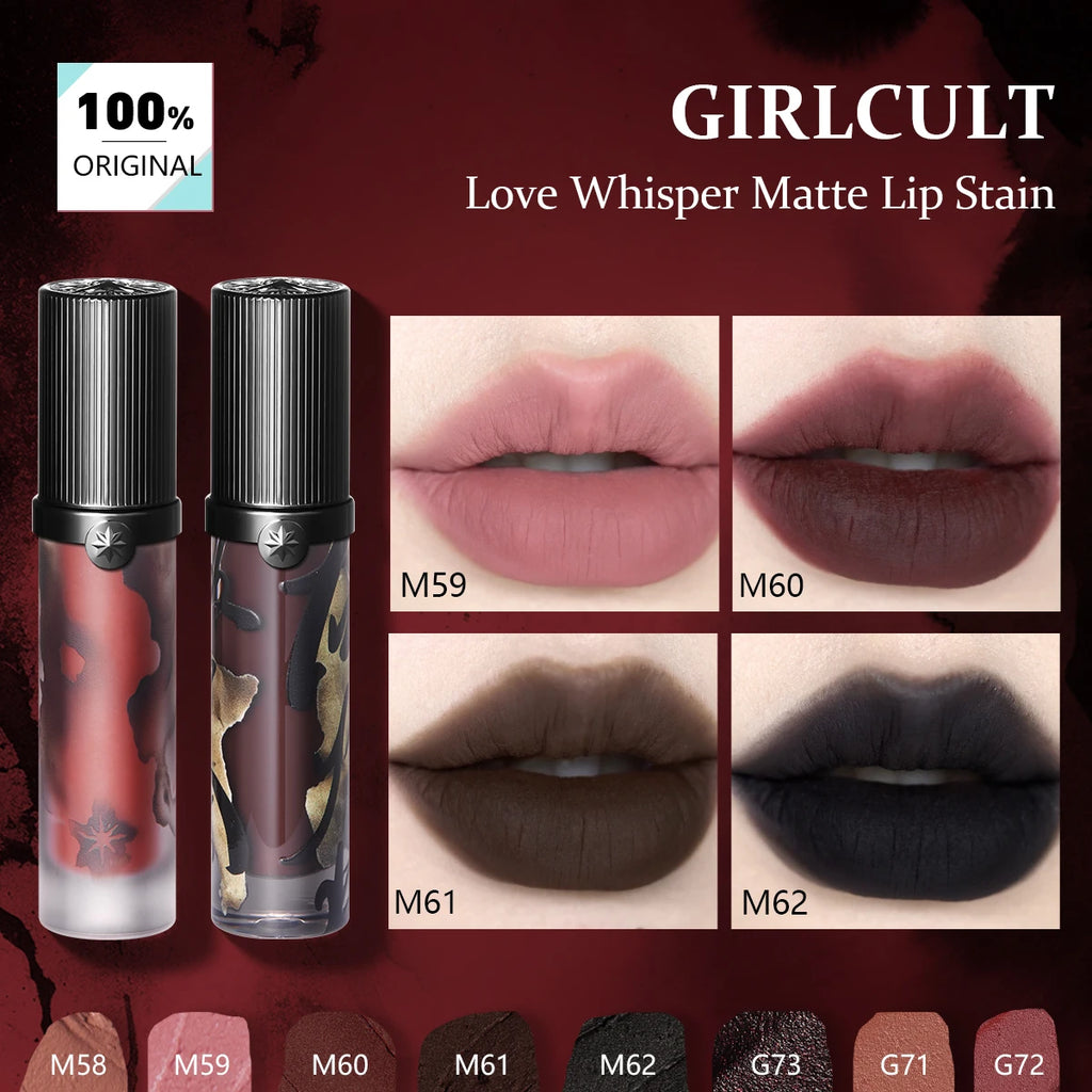 Girlcult Love Whisper Matte Lip Stain – Velvet Matte Texture, Lightweight Non‑Drying, Soft‑Focus Finish, Perfect for Edgy Makeup Looks