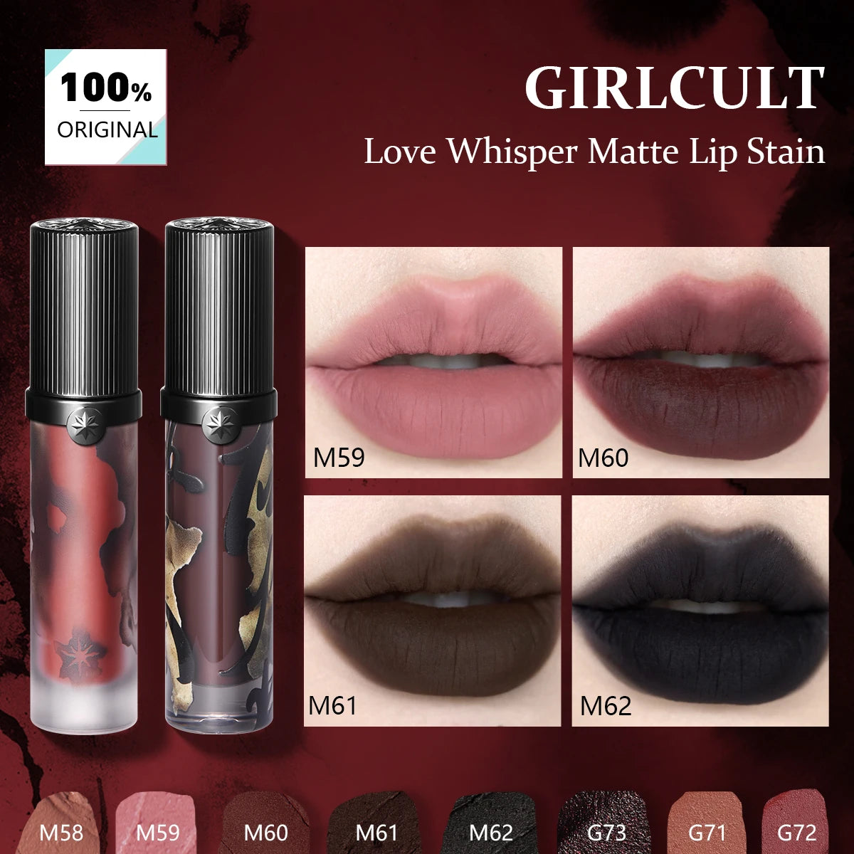 Girlcult Love Whisper Matte Lip Stain – Velvet Matte Texture, Lightweight Non‑Drying, Soft‑Focus Finish, Perfect for Edgy Makeup Looks
