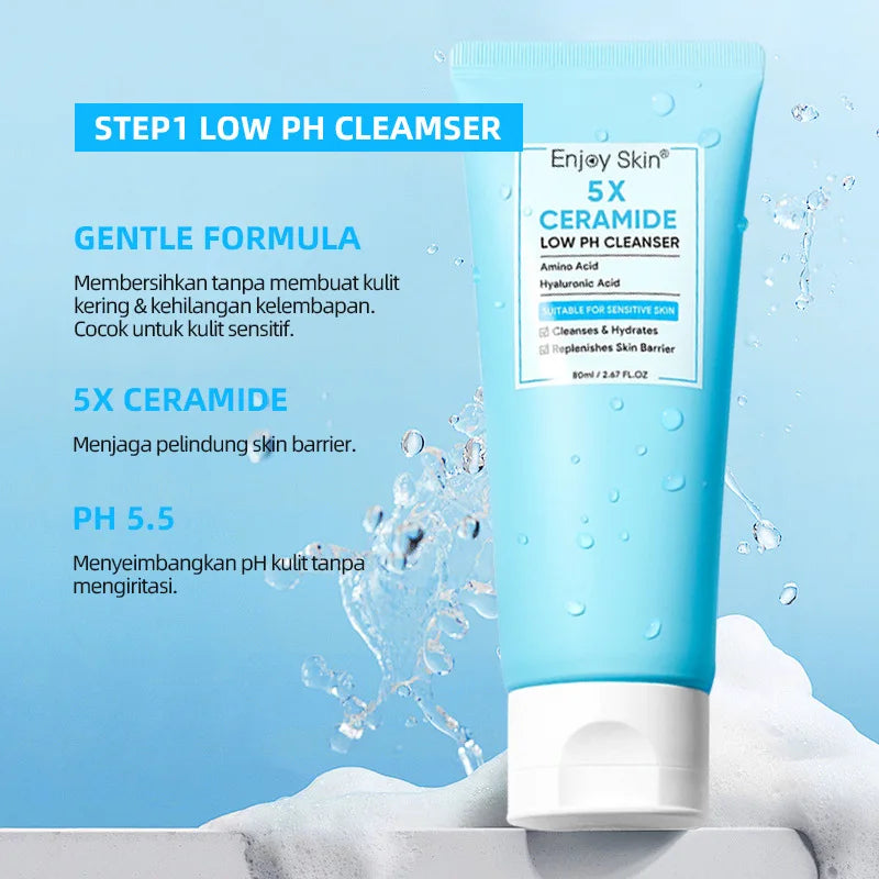 Ceramide Facial Skincare Series – Soothing Toner, Moisturizing Cream, Low‑pH Cleanser, Barrier Serum & Hydration Gel