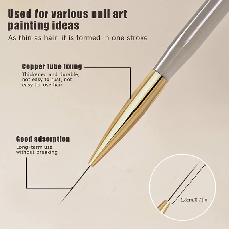 5Pcs Slim Nail Art Brushes – Acrylic Flower Painting & Line Drawing Kit