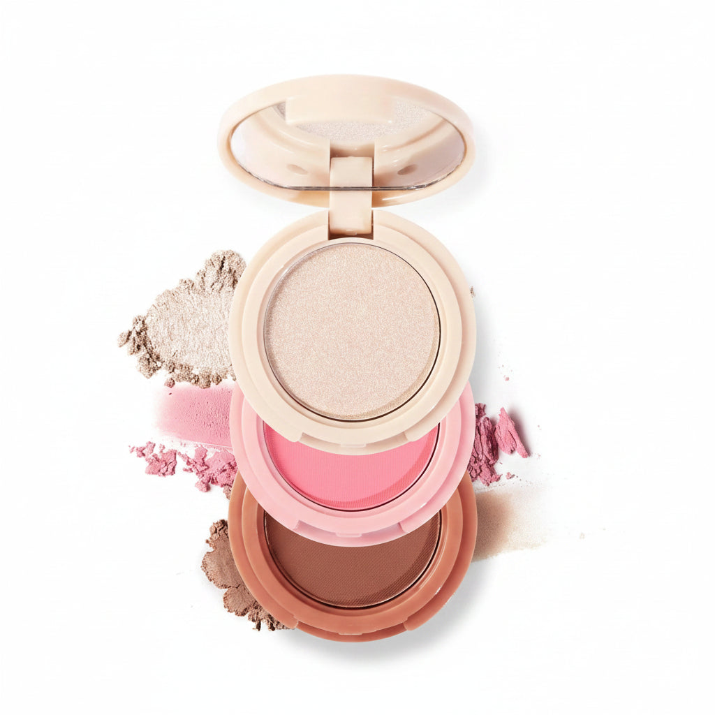 3‑in‑1 Contour Highlight Blush Palette – Matte & Pearly Finish