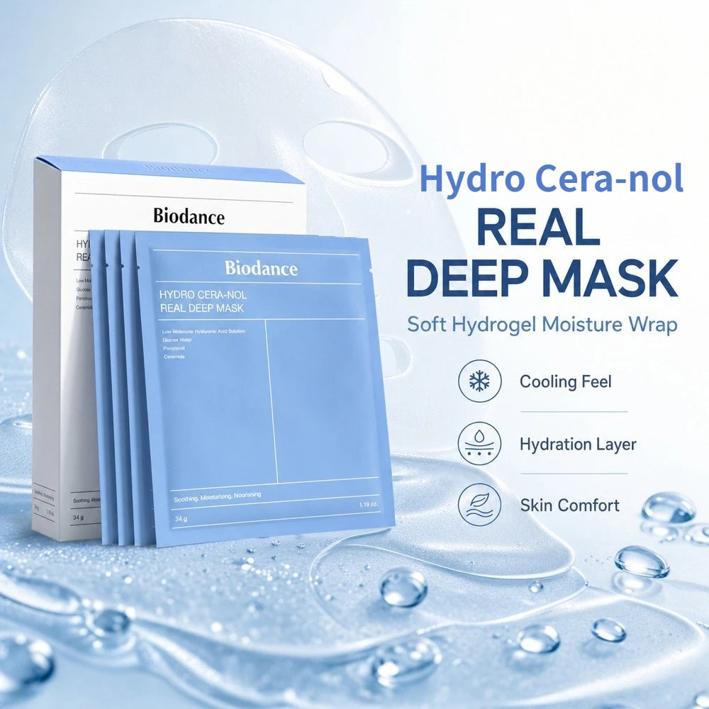 Korean Hydro Cera-nol Real Deep Masks,Face Hydrating Overnight Hydrogel Mask 4pcs,Sunburn Relief,Soothing,Moisturizing Face Care