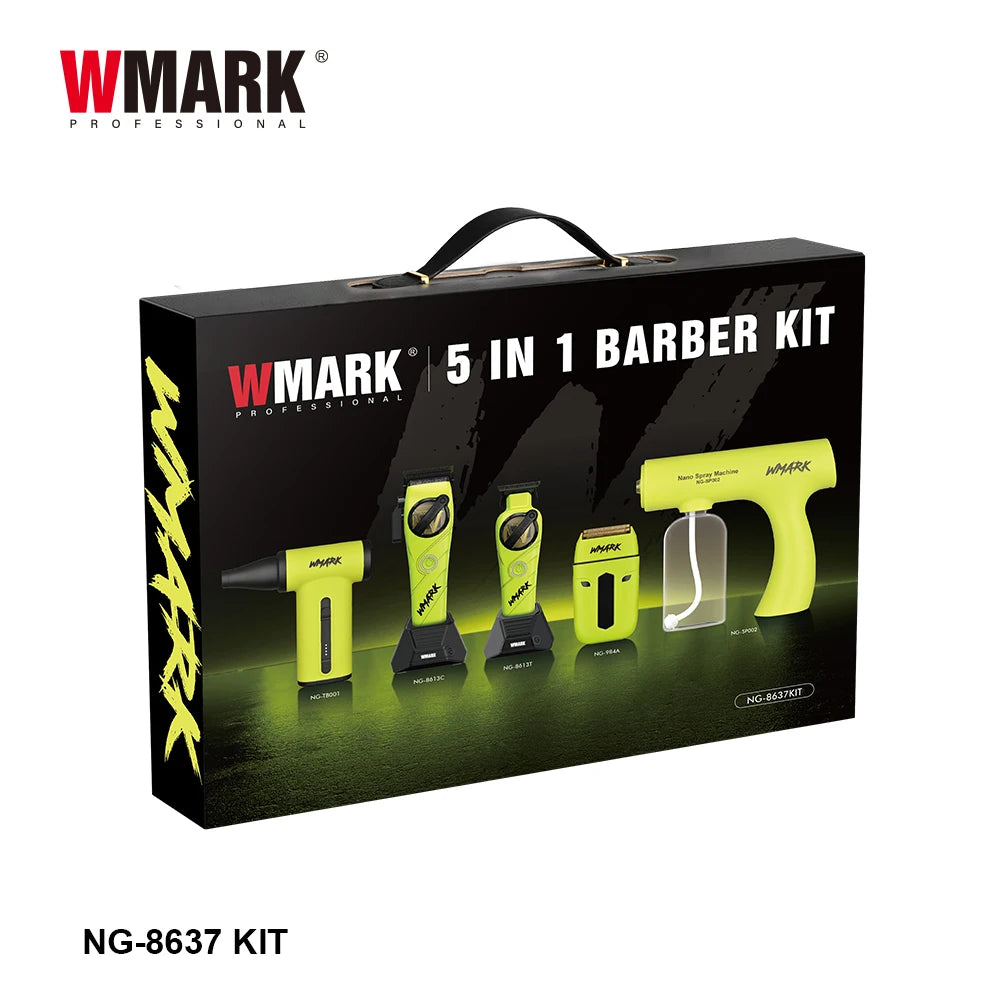 WMARK Professional Hair Trimmer 5 in 1 Barber KIT Shaver Hair Dryer and Spray Bottle Handheld Gift Box Trimmer for Men NG-8637