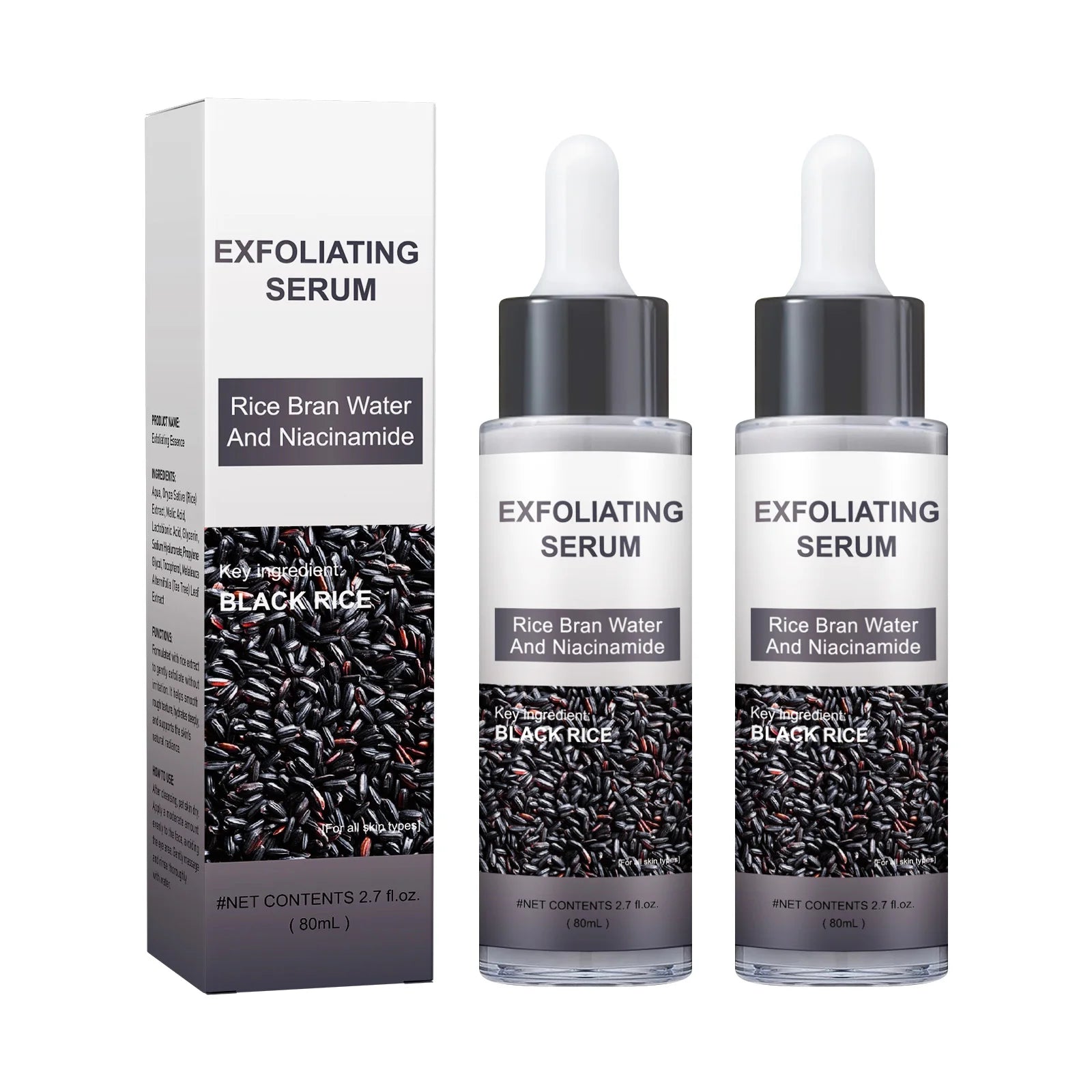 Brightening Rice Bran Face Serum 80ml - Natural Fruit Acids Gently Exfoliate, Smooth & Enhance Skin Texture for Radiance.
