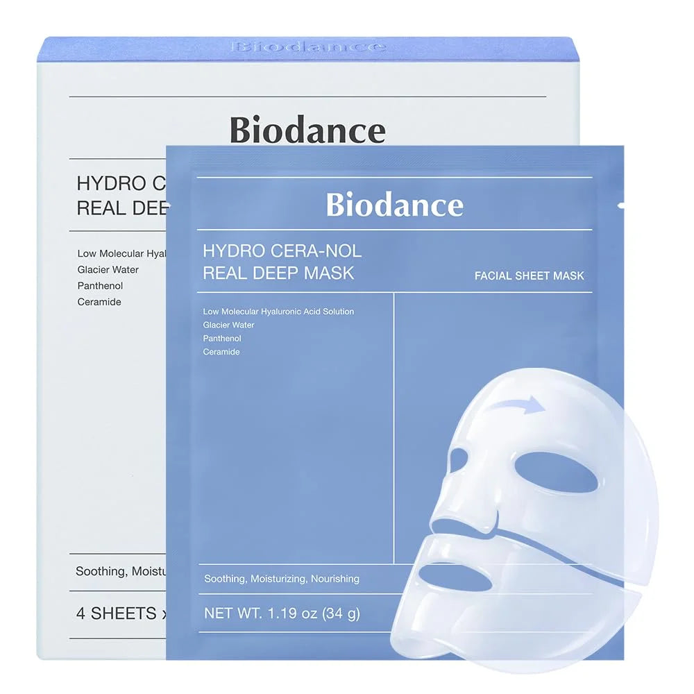 Korean Hydro Cera-nol Real Deep Masks,Face Hydrating Overnight Hydrogel Mask 4pcs,Sunburn Relief,Soothing,Moisturizing Face Care