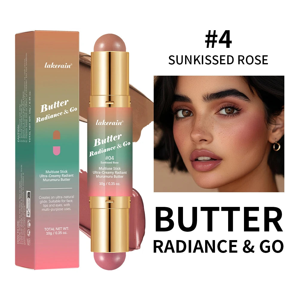 Lakerain Multipurpose Blush Stick Moisturizing Skin Long Lasting Natural Double-headed Bronzer-Blush Stick Pigmented Beauty Makeup