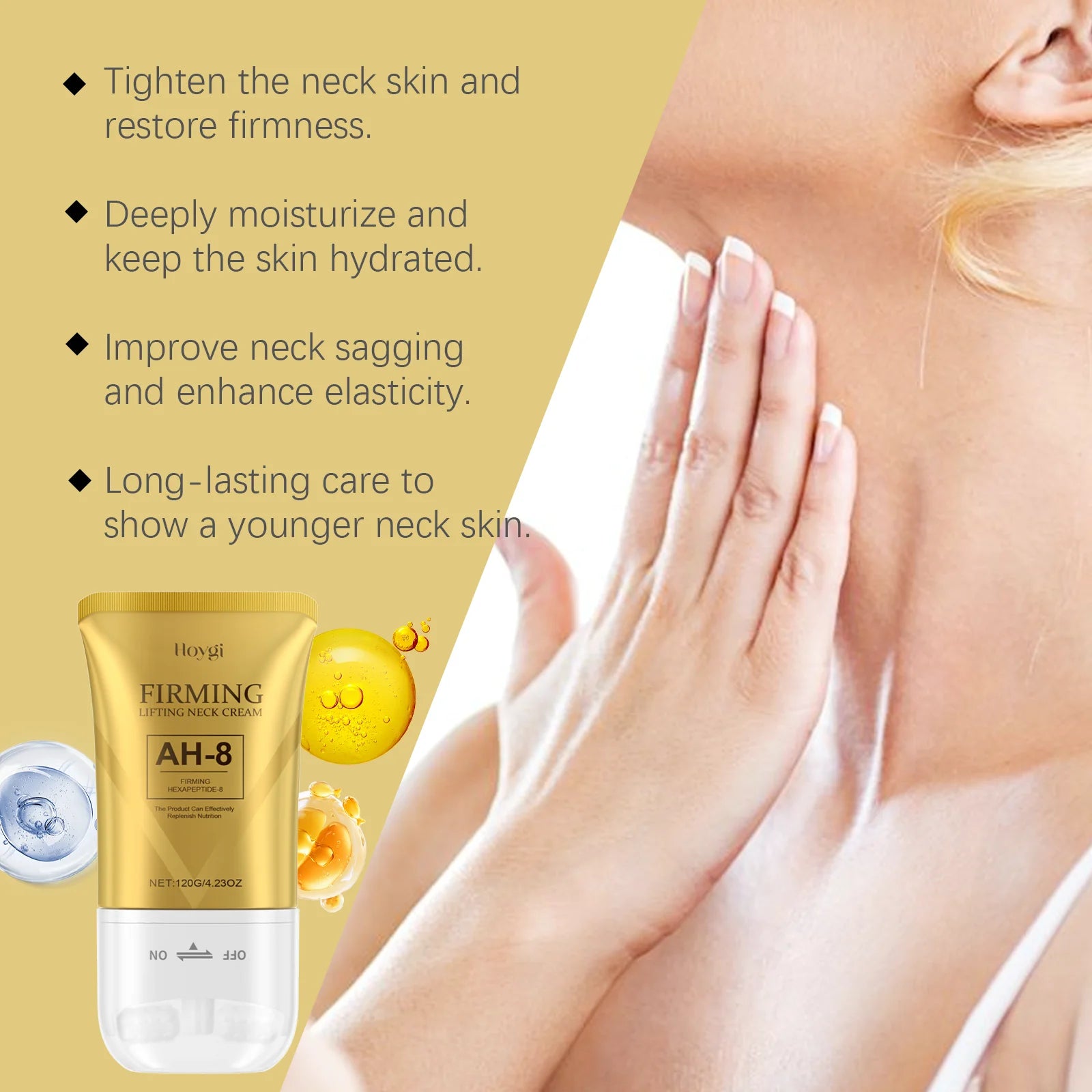 AH-8 Firming Neck Cream with Roller Moisturizing Tightening Lotion Jawline Double Chin Lifting Massage Anti Aging Neck Skin Care