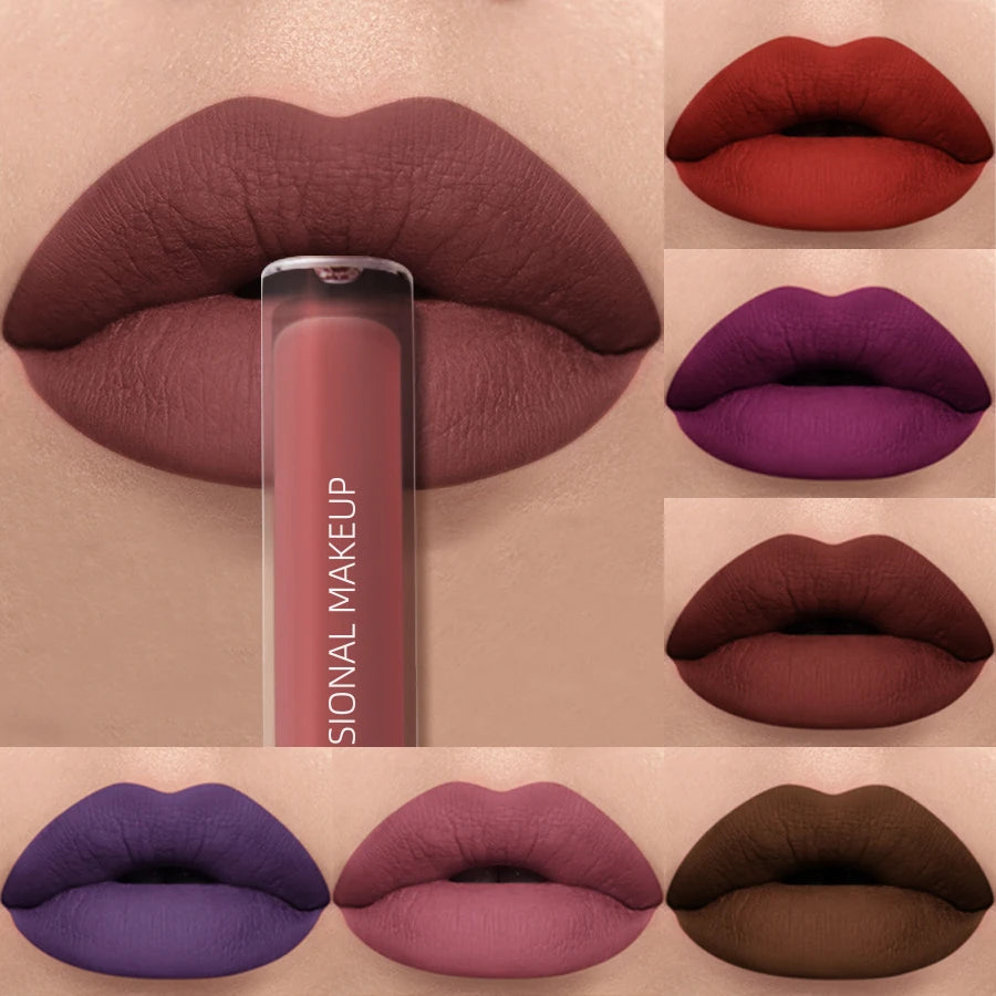 Dark Brown Matte Velvet Lip Gloss Waterproof Liquid Lipstick Nude Brown Lips Korean Makeup for Lip Tint Lip Glaze Cosmetics
