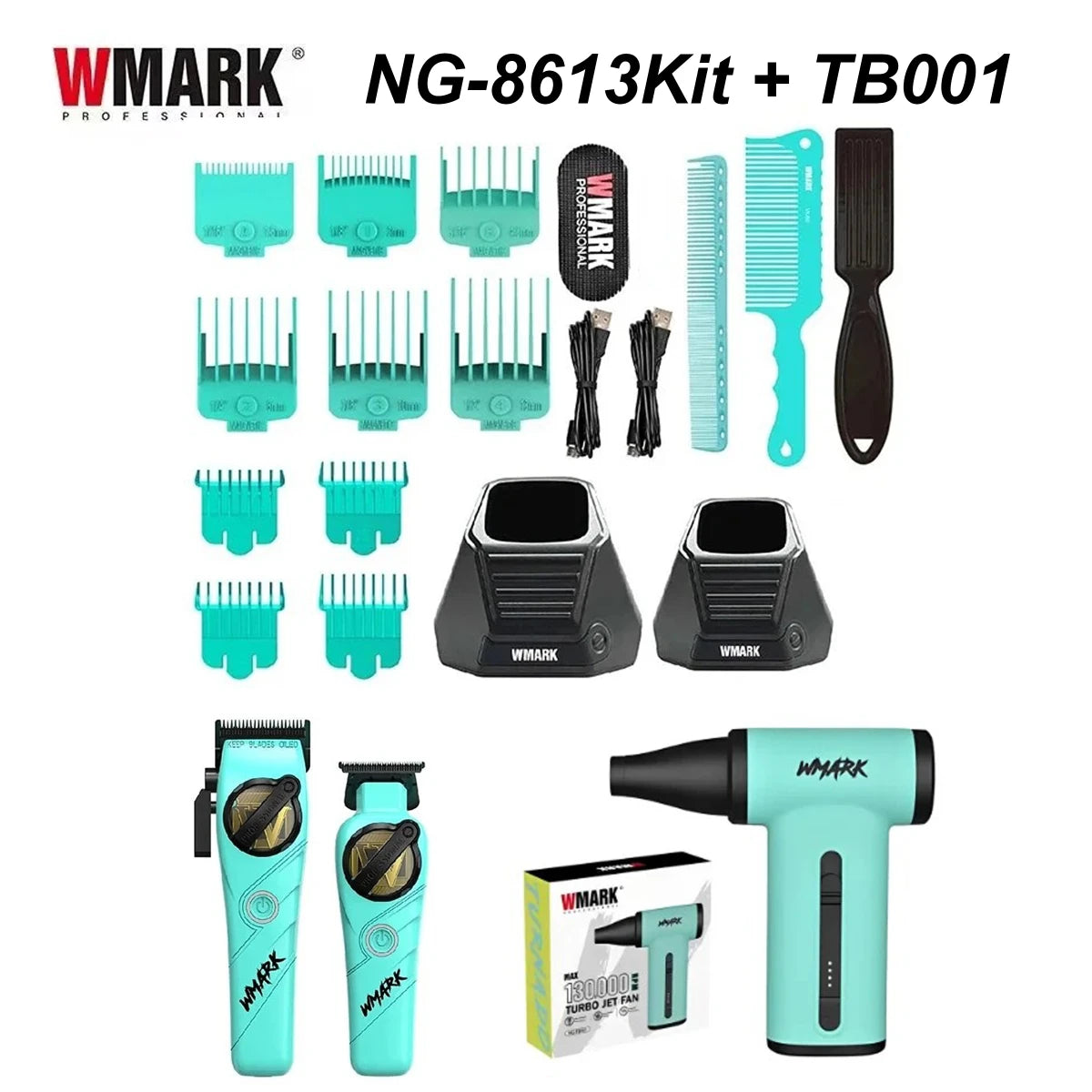 WMARK Professional Hair Trimmer 5 in 1 Barber KIT Shaver Hair Dryer and Spray Bottle Handheld Gift Box Trimmer for Men NG-8637