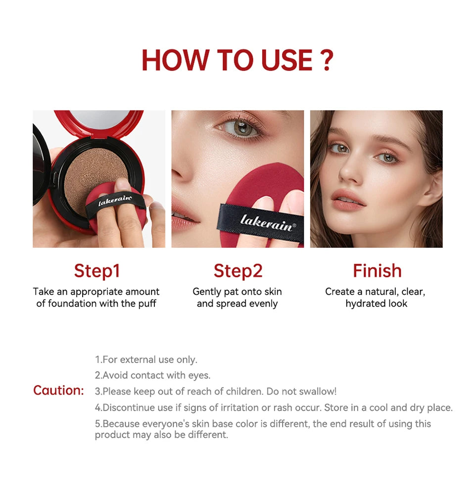 Lakerain Cushion Foundation Sunscreen Waterproof Long-lasting Brighten Foundation Cream Women Base Makeup Face Korean Cosmetics