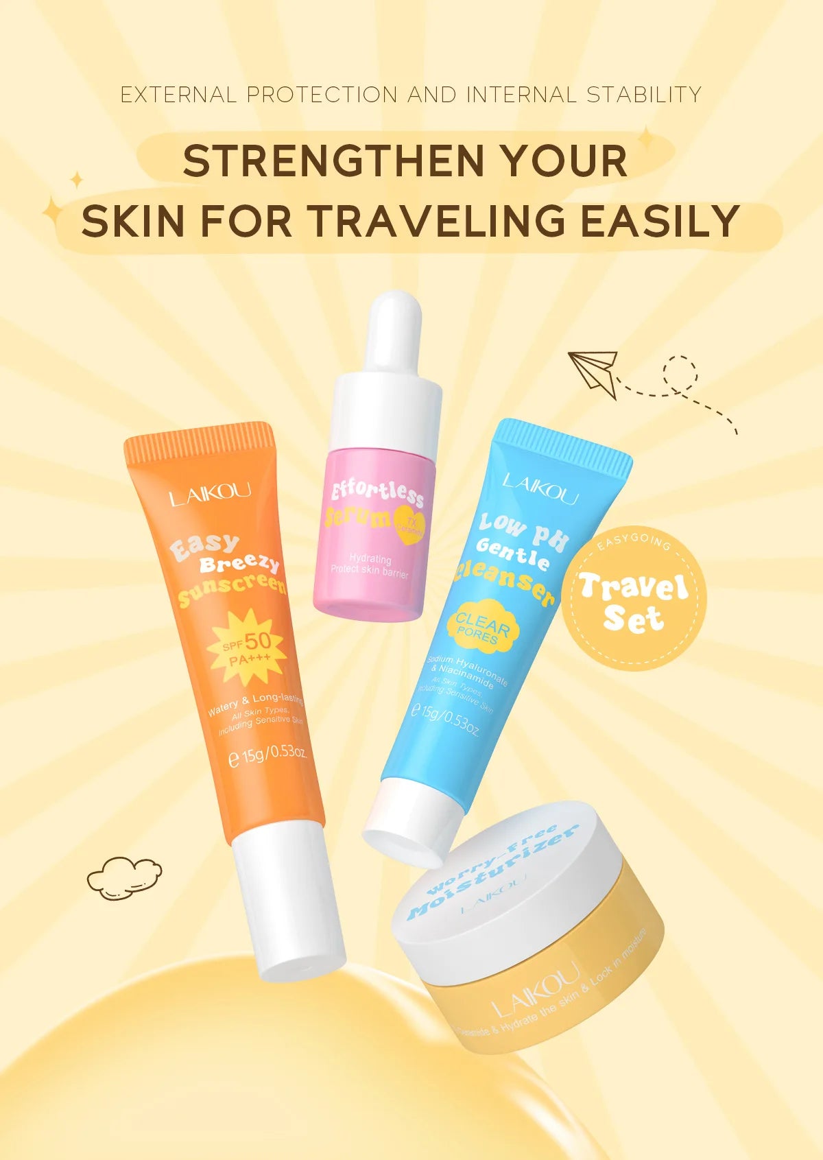 4pcs/set LAIKOU Skin Care Sets Facial Cleanser Serum Face Cream Facial Sunscreen Anti-Aging Whitening Creams Facial Skin Care