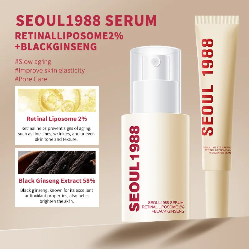 Seoul 1988 Korean Black Ginseng Retinol Serum with Niacinamide & Vitamin C - Hydrating Facial Ampoule for Daily Skin Care