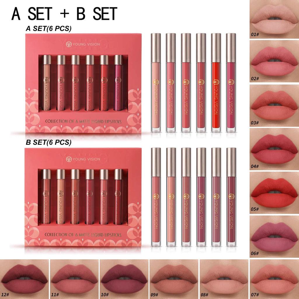 6‑piece velvet matte lip gloss set.