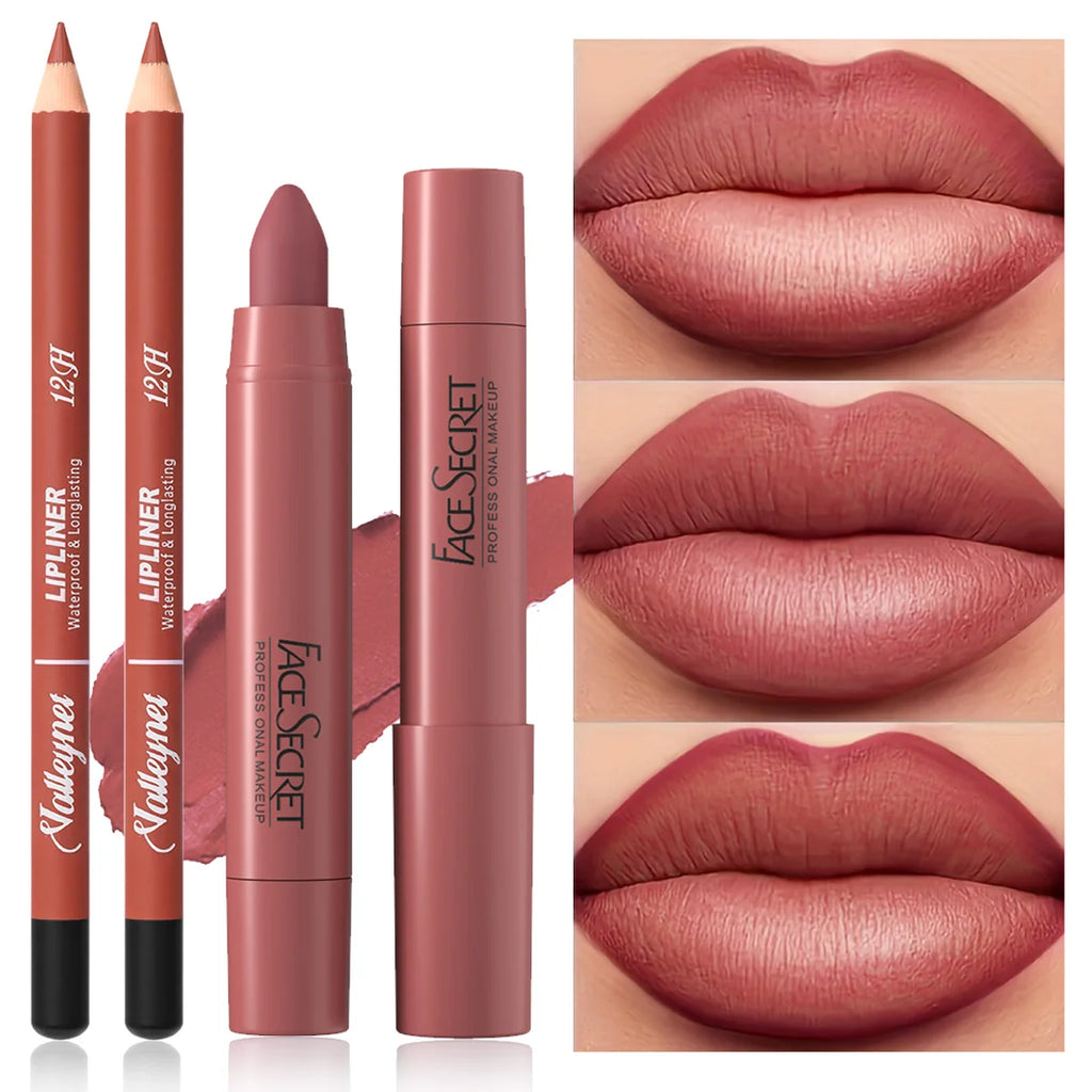 Matte Velvet Lip Duo – 2‑Piece Lip Liner & Lipstick Pencil Set | Long‑Lasting, Full‑Color Lip Combo