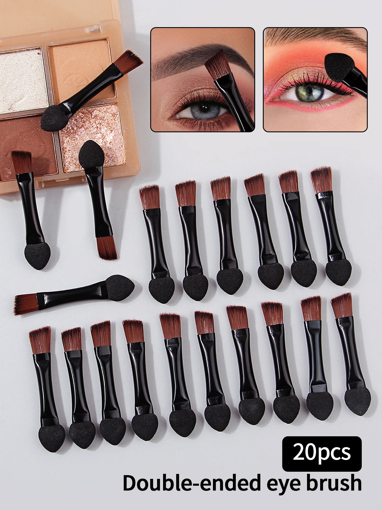 20Pcs Double Head Makeup Brush Aluminum Tube Bevel Eyebrow Brush Mini Dual Purpose Small Sponge Brush Eye Shadow Brush