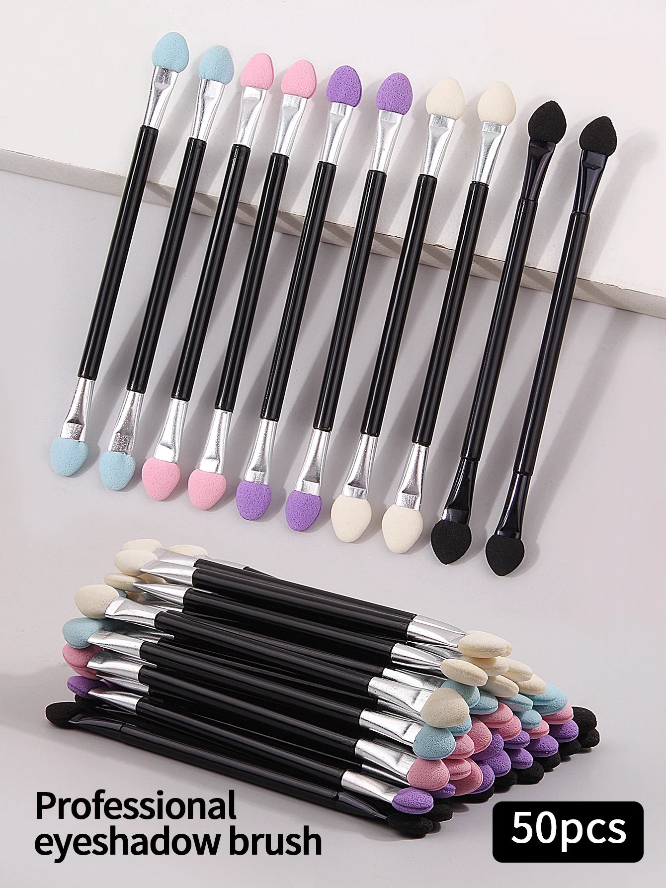 50PCS Double-Ended Eyeshadow Brushes Fashion Useful Long Handle Sponge Stick Applicators Lip Eye Brow Brush Beauty Makeup Tool