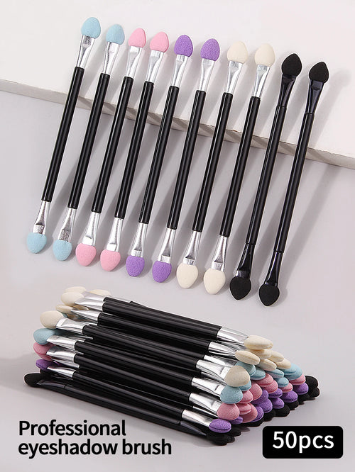 50PCS Double-Ended Eyeshadow Brushes Fashion Useful Long Handle Sponge Stick Applicators Lip Eye Brow Brush Beauty Makeup Tool