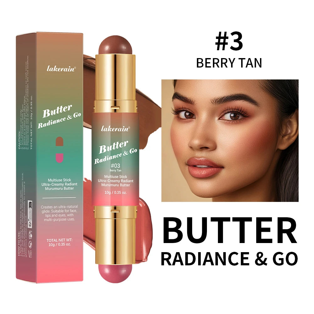 Lakerain Multipurpose Blush Stick Moisturizing Skin Long Lasting Natural Double-headed Bronzer-Blush Stick Pigmented Beauty Makeup