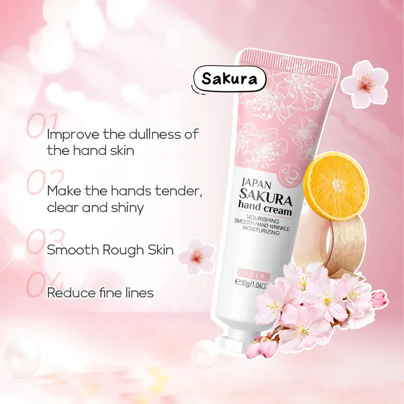 LAIKOU Sakura Hand Cream Whitening Wrinkle Removal Anti-crack Moisturizing Nourishing  Lotion Intensive Repair Hand Gream 30g