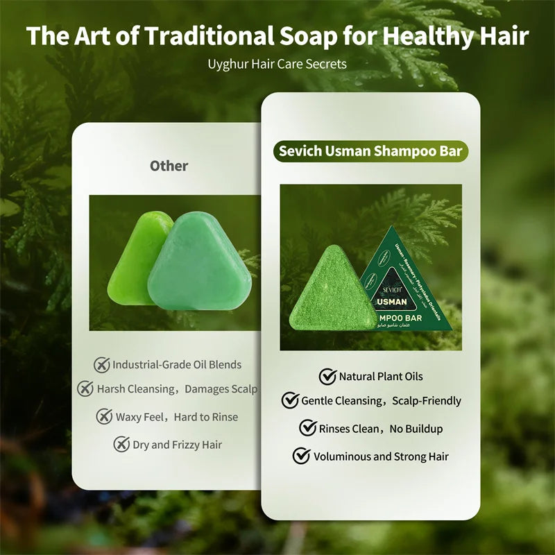 Usman Grass & Platycladus Herbal Shampoo Bar – Natural Hair‑Loss Care, Root Strengthening, Oil‑Control & Scalp‑Cleansing Growth Formula