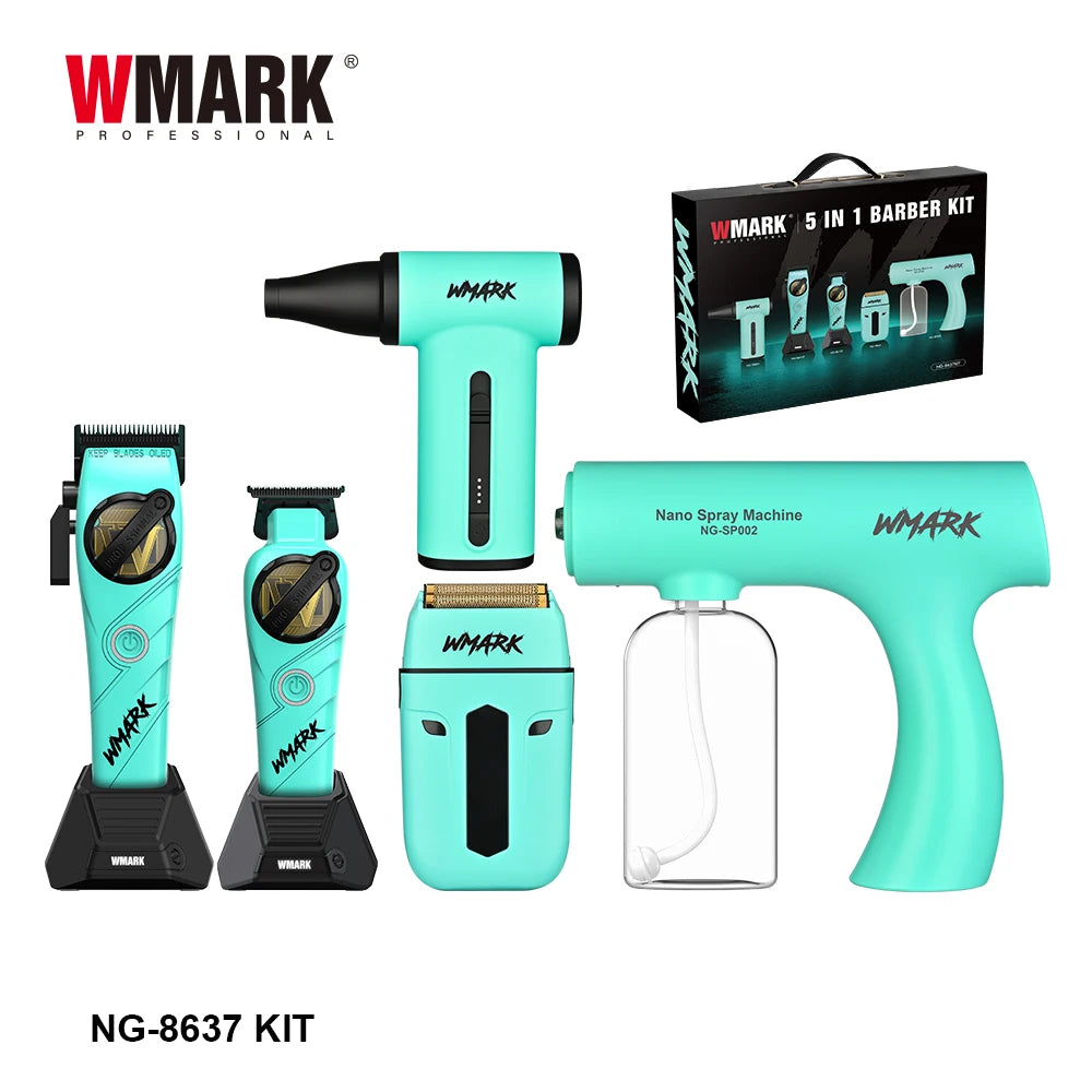WMARK Professional Hair Trimmer 5 in 1 Barber KIT Shaver Hair Dryer and Spray Bottle Handheld Gift Box Trimmer for Men NG-8637