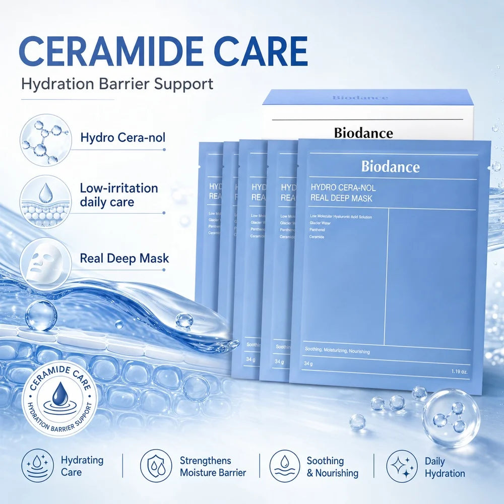 Korean Hydro Cera-nol Real Deep Masks,Face Hydrating Overnight Hydrogel Mask 4pcs,Sunburn Relief,Soothing,Moisturizing Face Care