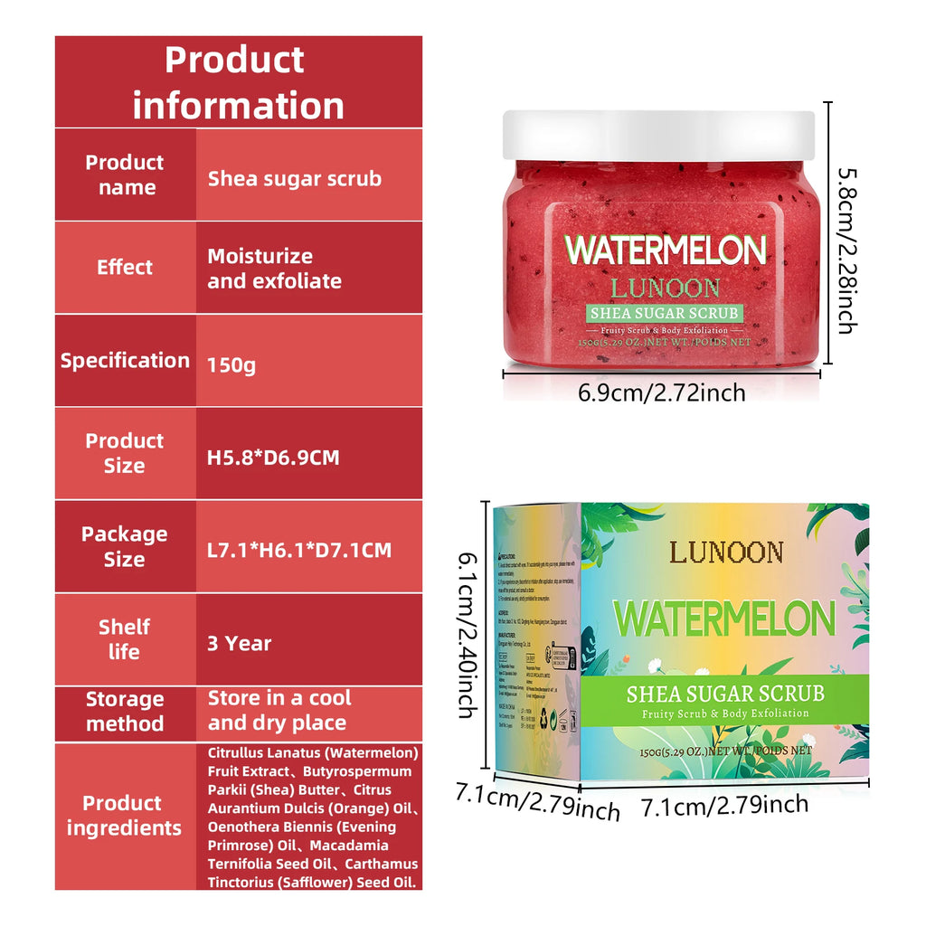 Natural Watermelon & Shea Butter Sugar Scrub 150g - Hydrating Body Polish for Smooth, Glowing Skin on Elbows, Knees & Legs.