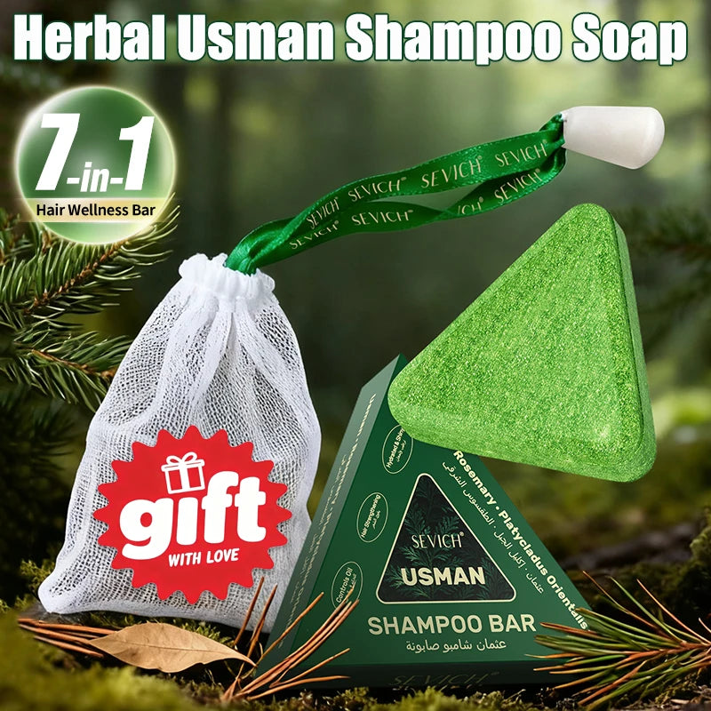 Usman Grass & Platycladus Herbal Shampoo Bar – Natural Hair‑Loss Care, Root Strengthening, Oil‑Control & Scalp‑Cleansing Growth Formula