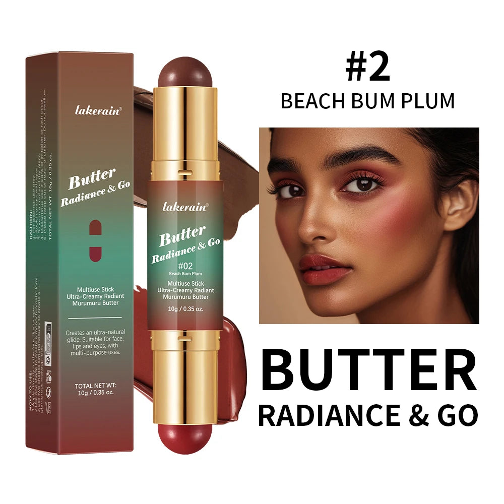 Lakerain Multipurpose Blush Stick Moisturizing Skin Long Lasting Natural Double-headed Bronzer-Blush Stick Pigmented Beauty Makeup