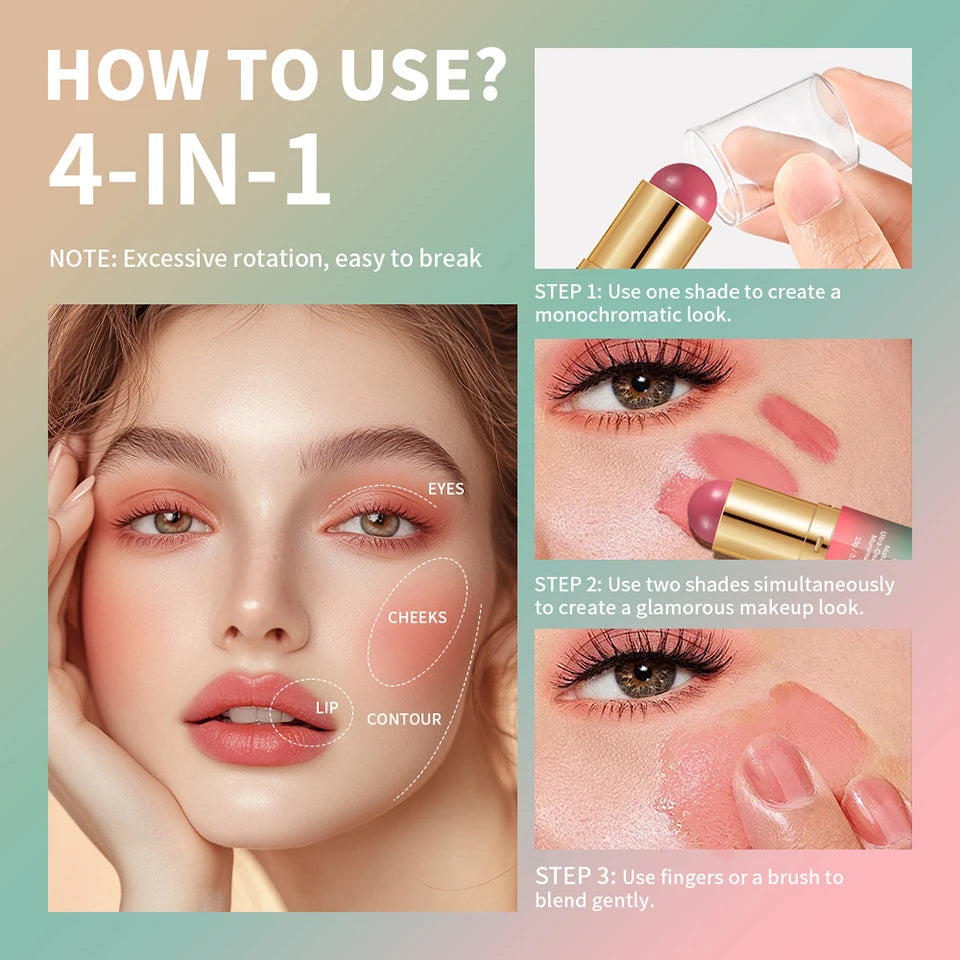 Lakerain Multipurpose Blush Stick Moisturizing Skin Long Lasting Natural Double-headed Bronzer-Blush Stick Pigmented Beauty Makeup