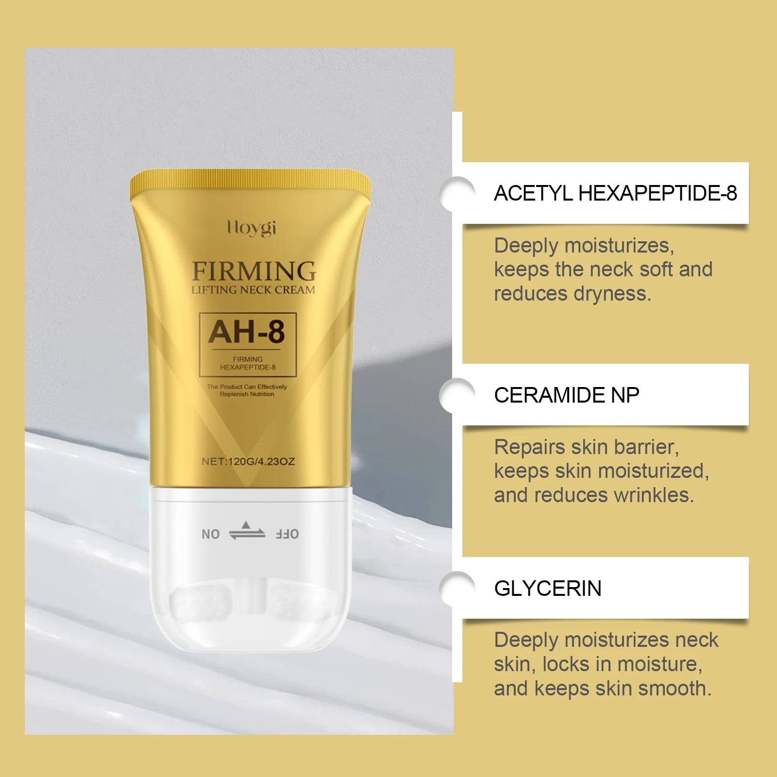 AH-8 Firming Neck Cream with Roller Moisturizing Tightening Lotion Jawline Double Chin Lifting Massage Anti Aging Neck Skin Care