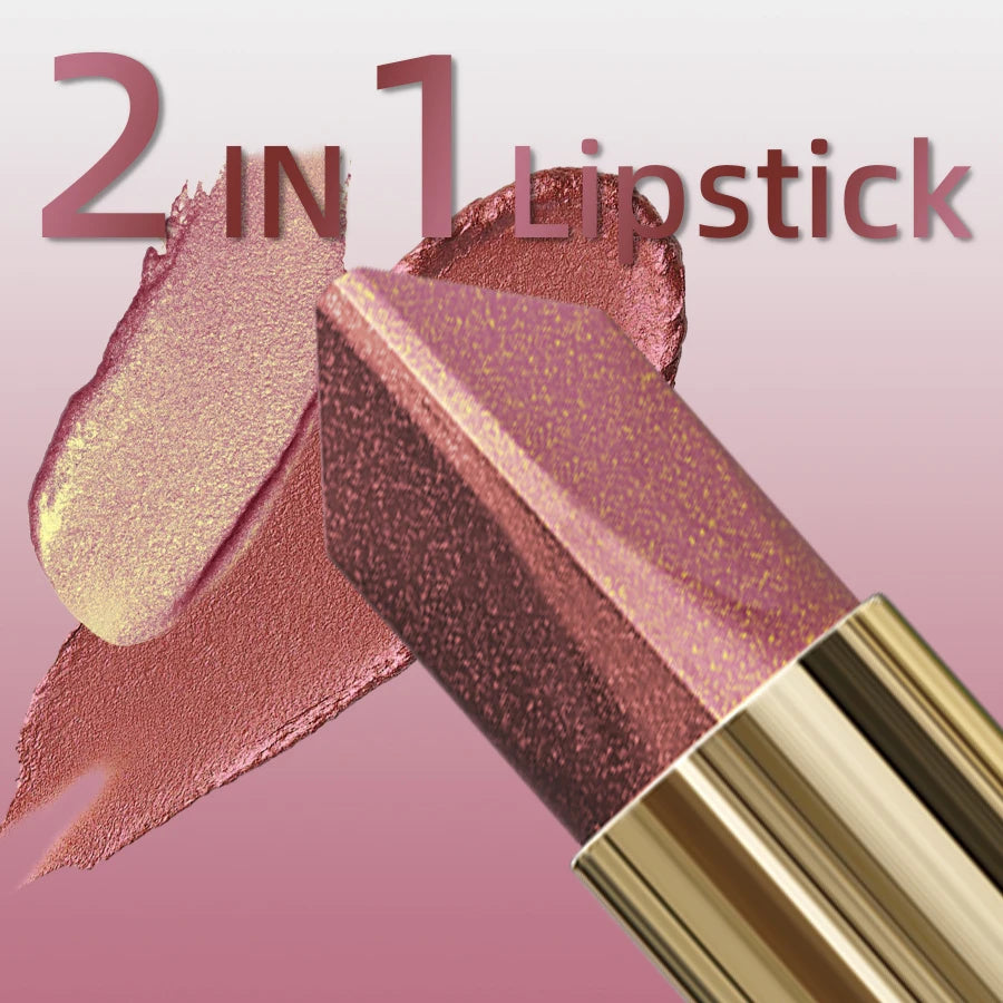 Dual‑Color Metallic Lipstick – Glitter Shine, Matte Finish, Long‑Lasting Lip Tint
