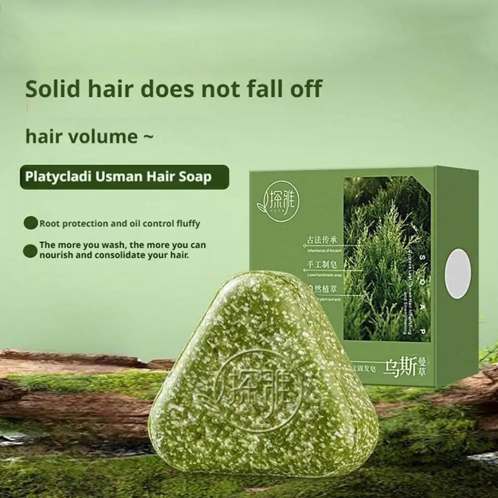 1/3PCS Grass & Platyclades Natural Herbal Shampoo Soap Strengthens Roots Controls Oil Cleanses Scalp Hair Growth Hair Soap