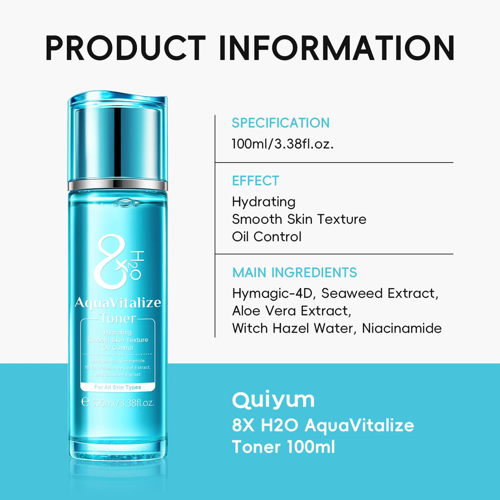 Quiyum 8X H2O AquaVitalize Toner 100ml Hydrating Oil Control Refreshing Facial Lotion Smooth Skin Daily Skin Care