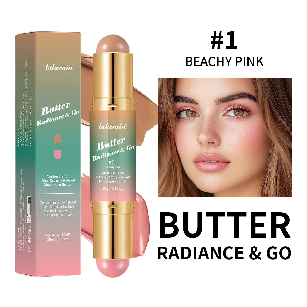 Lakerain Multipurpose Blush Stick Moisturizing Skin Long Lasting Natural Double-headed Bronzer-Blush Stick Pigmented Beauty Makeup