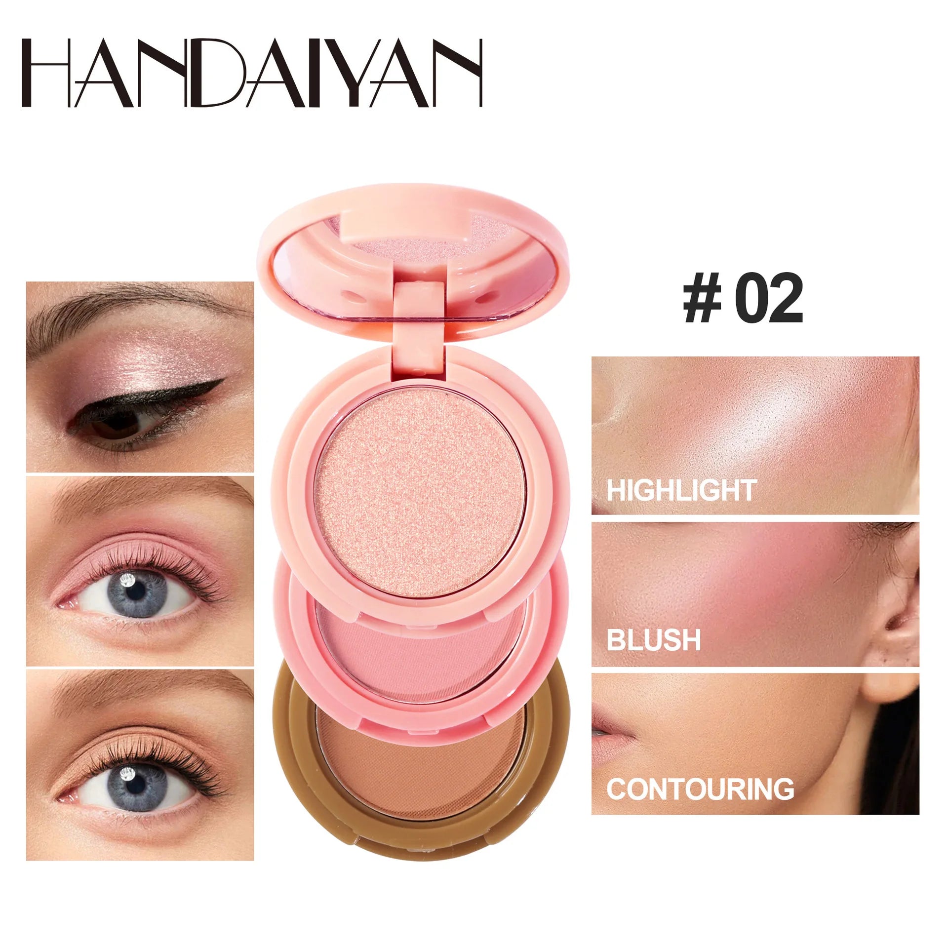 3‑in‑1 Contour Highlight Blush Palette – Matte & Pearly Finish