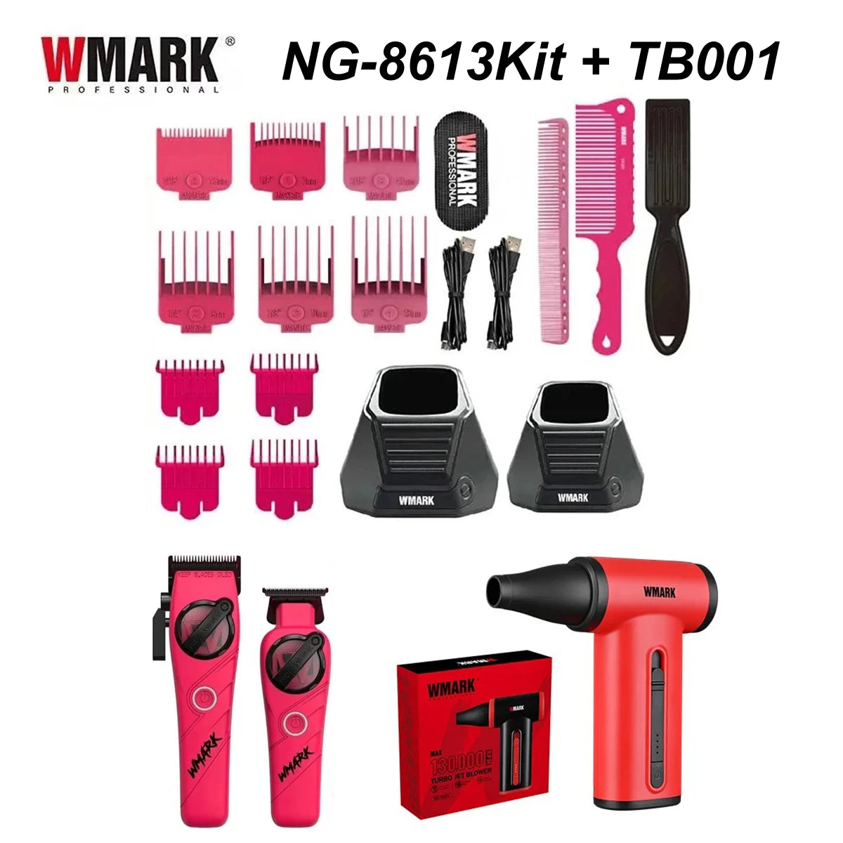 WMARK Professional Hair Trimmer 5 in 1 Barber KIT Shaver Hair Dryer and Spray Bottle Handheld Gift Box Trimmer for Men NG-8637