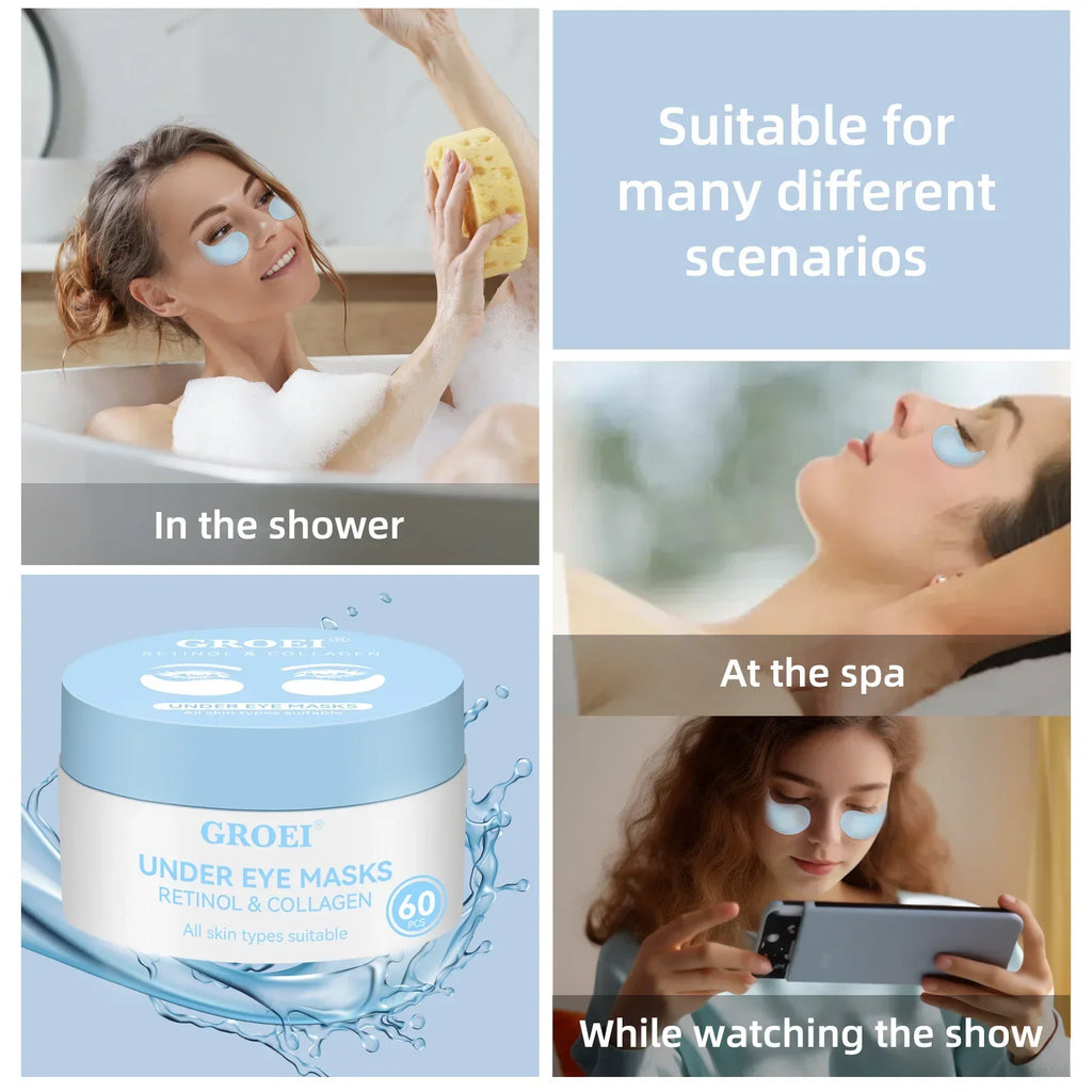 Retinol & Collagen Firming Eye Patches 60pcs - Reduces Dark Circles & Puffiness, Lifts & Moisturizes for Youthful Eyes.