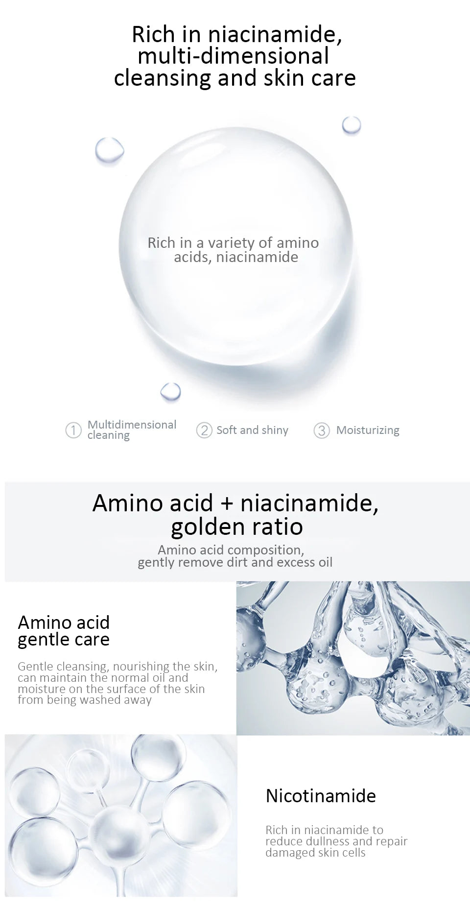 Amino Acid Cleansing Mousse Oil Control Deep Cleaning Mites Removal Acne Moisturizing Face Cleanser Foam Brighten Skin